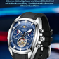 Quarz-Chronograph mit zwei kleinen Zifferblättern und skelettiertem Schwungrad