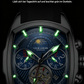 Quarz-Chronograph mit zwei kleinen Zifferblättern und skelettiertem Schwungrad