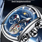 Quarz-Chronograph mit zwei kleinen Zifferblättern und skelettiertem Schwungrad