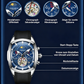 Quarz-Chronograph mit zwei kleinen Zifferblättern und skelettiertem Schwungrad