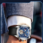 Quarz-Chronograph mit zwei kleinen Zifferblättern und skelettiertem Schwungrad